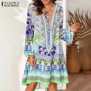 ZANZEA Spring Bohemian Printed Sundress Size LG EU44 F 12